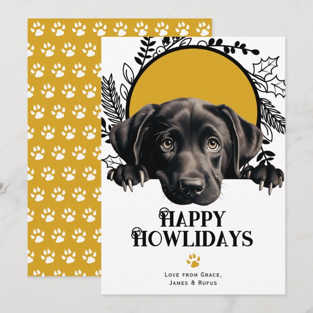 Tarjeta Festiva Felices Howlidays Labrador Recuperador de Perros N (Anverso / Reverso)