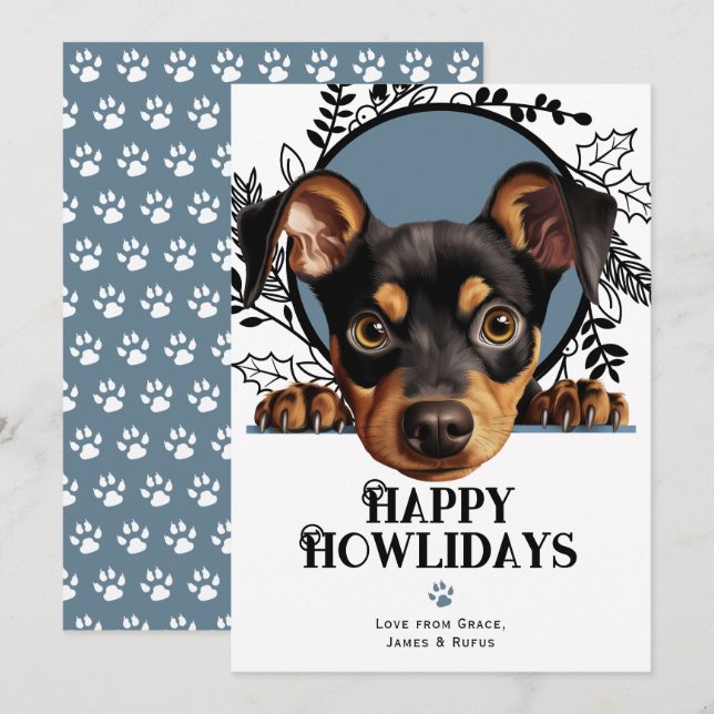 Tarjeta Festiva Felices Howlidays Navidades alemanes de perros de  (Anverso / Reverso)