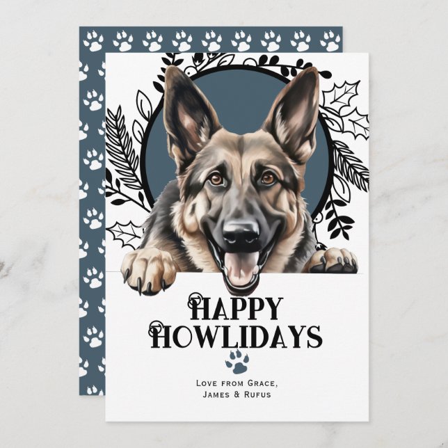 Tarjeta Festiva Felices Howlidays Navidades alemanes de perros pas (Anverso / Reverso)