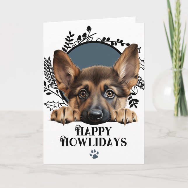 Tarjeta Festiva Felices Howlidays Navidades alemanes de perros pas (Anverso)