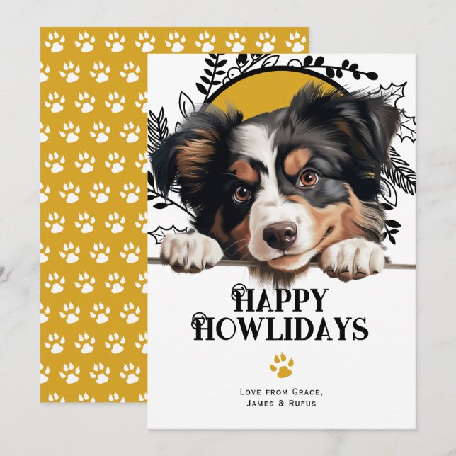 Tarjeta Festiva Felices Howlidays Navidades Americanos de Perros P (Anverso / Reverso)
