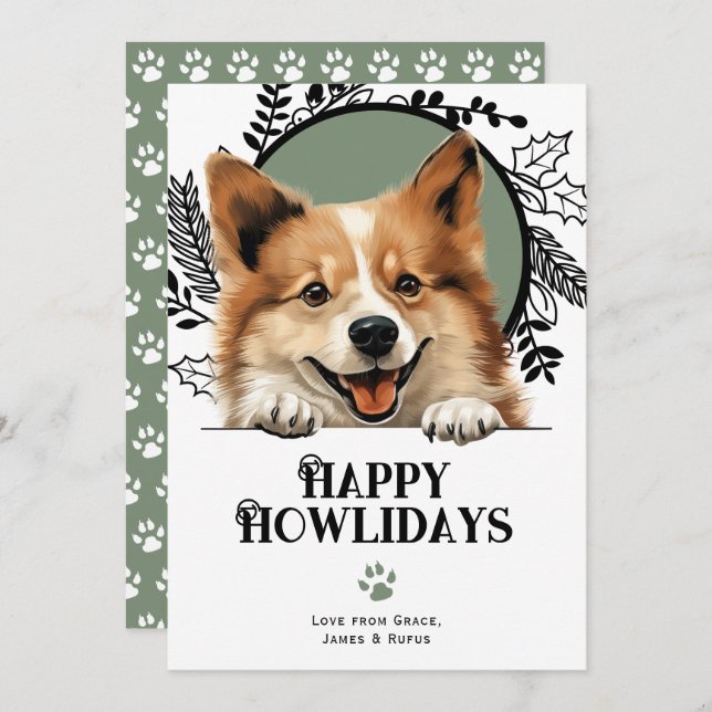 Tarjeta Festiva Felices Howlidays Navidades de Sheepdog Islandeses (Anverso / Reverso)