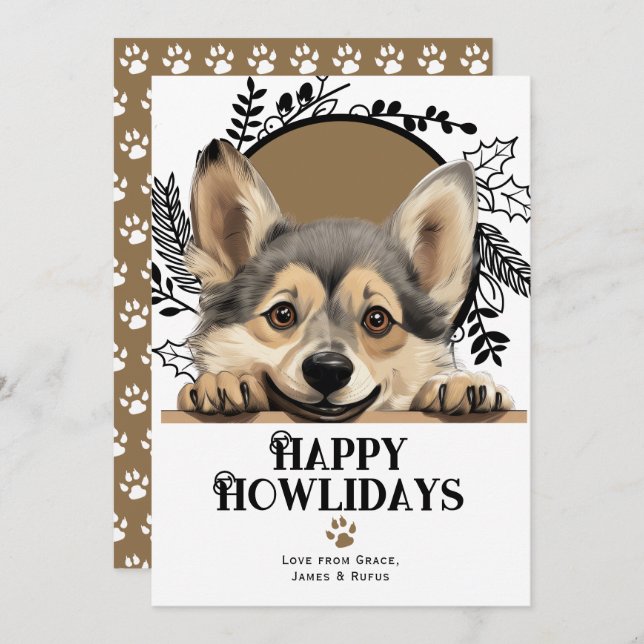 Tarjeta Festiva Felices Howlidays Navidades suecos de perros vallh (Anverso / Reverso)