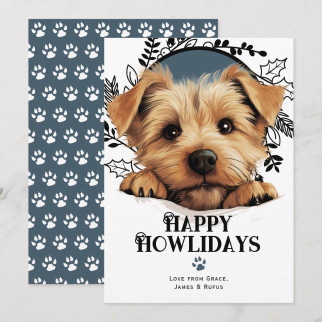 Tarjeta Festiva Felices Howlidays Norfolk Terrier Dog (Anverso / Reverso)