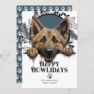 Tarjeta Festiva Felices Howlidays Pastor de Navidades de Perro Bel