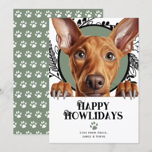 Tarjeta Festiva Felices Howlidays Pharaoh Hound Dog Navidades