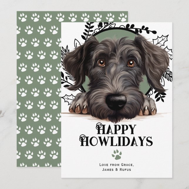 Tarjeta Festiva Felices Howlidays Scottish Deerhound Dog Navidades (Anverso / Reverso)