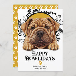 Tarjeta Festiva Felices Howlidays Shar Pei Dog Navidades