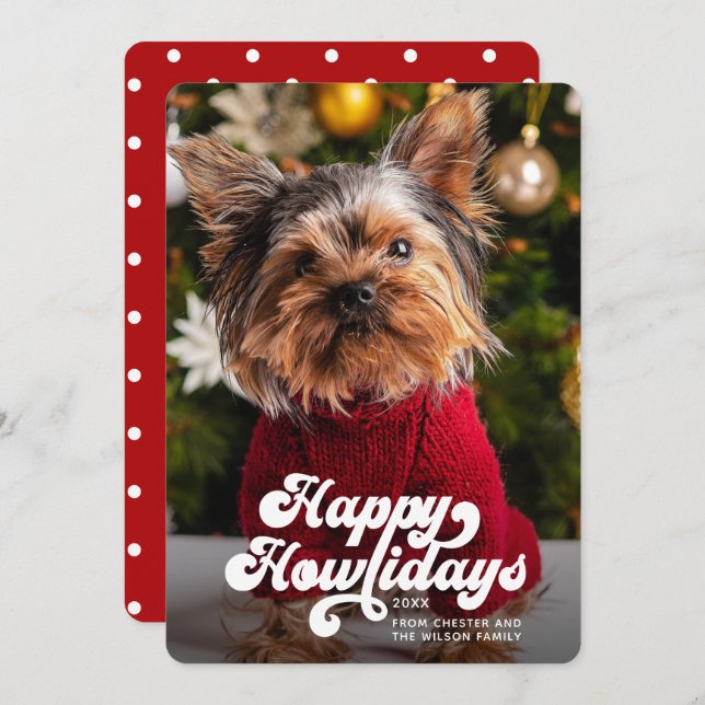 Tarjeta Festiva Felices Howlidays Simple Fun Modern Photo Dog (Anverso / Reverso)