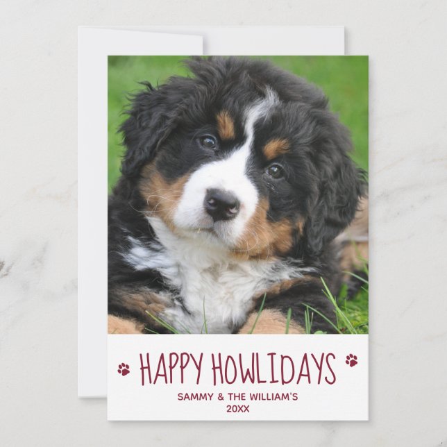 Tarjeta Festiva Felices Howlidays Simple Mascota Perro Foto (Anverso)