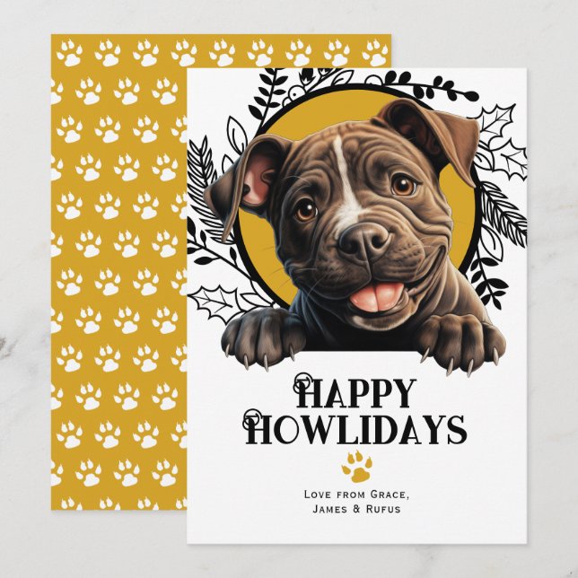 Tarjeta Festiva Felices Howlidays Staffordshire Bull Terrier Dog (Anverso / Reverso)