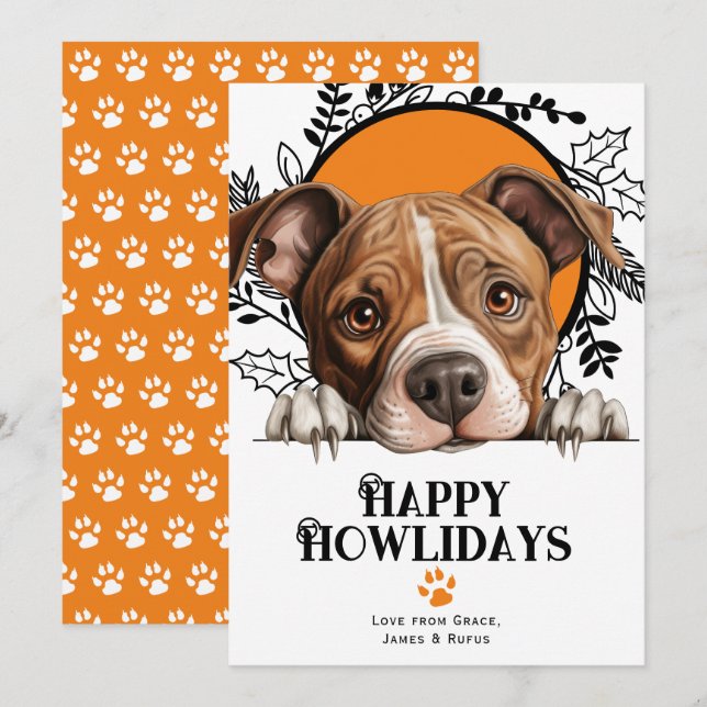 Tarjeta Festiva Felices Howlidays Staffordshire Terrier Dog (Anverso / Reverso)