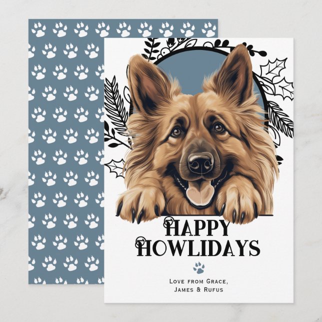 Tarjeta Festiva Felices Howlidays Tervuren Dog Navidades de Bélgic (Anverso / Reverso)