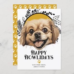 Tarjeta Festiva Felices Howlidays Tibetano Spaniel Dog Navidades