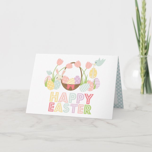 Tarjeta Festiva Felices Huevos de Pascua y Conejo (Anverso)