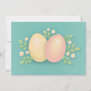 Tarjeta Festiva Felices huevos de Pascua y flores amarillo pálido