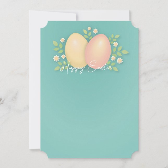 Tarjeta Festiva Felices huevos de Pascua y flores azul suave (Anverso)