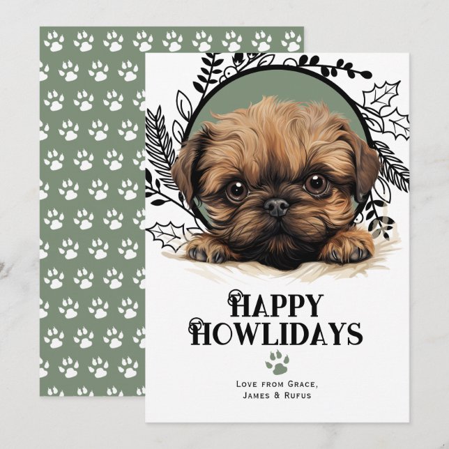 Tarjeta Festiva Felices jornadas de Navidades de perro griffon de  (Anverso / Reverso)