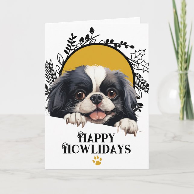 Tarjeta Festiva Felices jornadas de Navidades de perros chinos jap (Anverso)