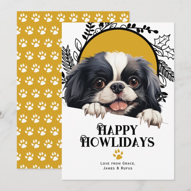Tarjeta Festiva Felices jornadas de Navidades de perros chinos jap (Anverso / Reverso)