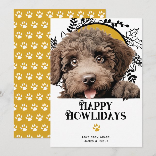 Tarjeta Festiva Felices jornadas de Navidades de Perros de Agua Es (Anverso / Reverso)