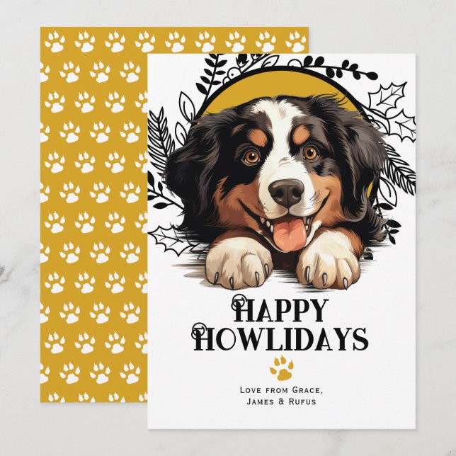 Tarjeta Festiva Felices jornadas de Navidades de perros de montaña (Anverso / Reverso)