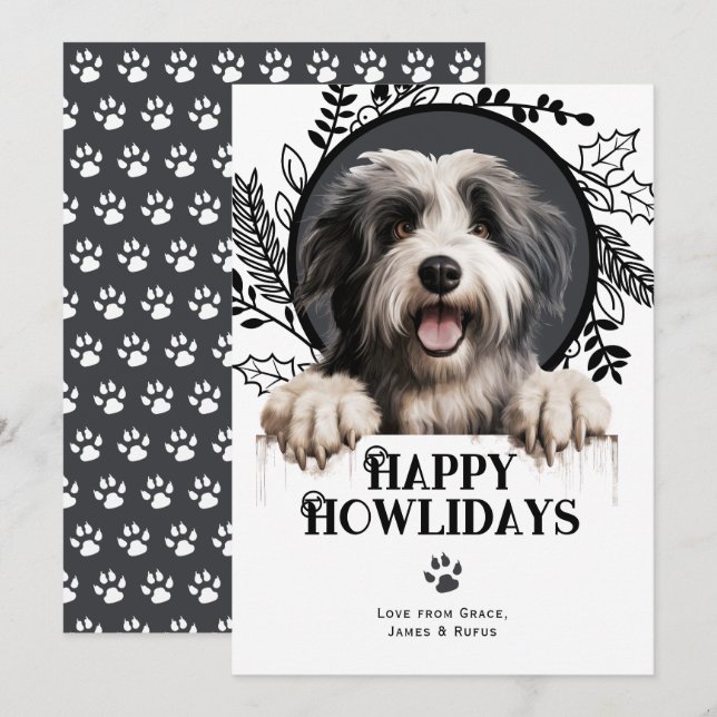 Tarjeta Festiva Felices jornadas de Navidades de perros de ovejas  (Anverso / Reverso)