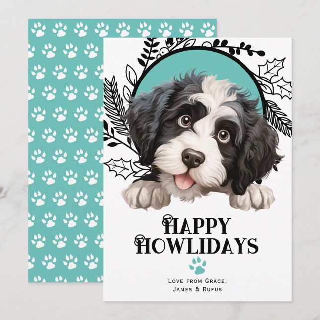 Tarjeta Festiva Felices jornadas de Navidades portugueses de perro (Anverso / Reverso)