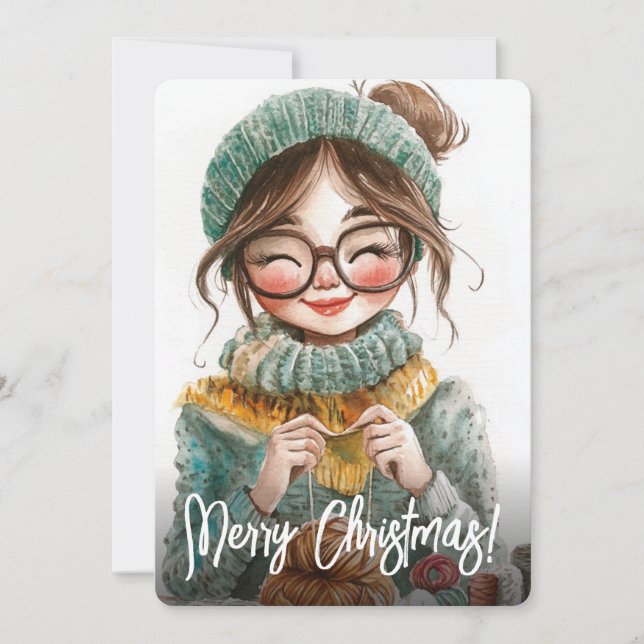Tarjeta Festiva Felices Knitter Cosy Winter Crafting (Anverso)