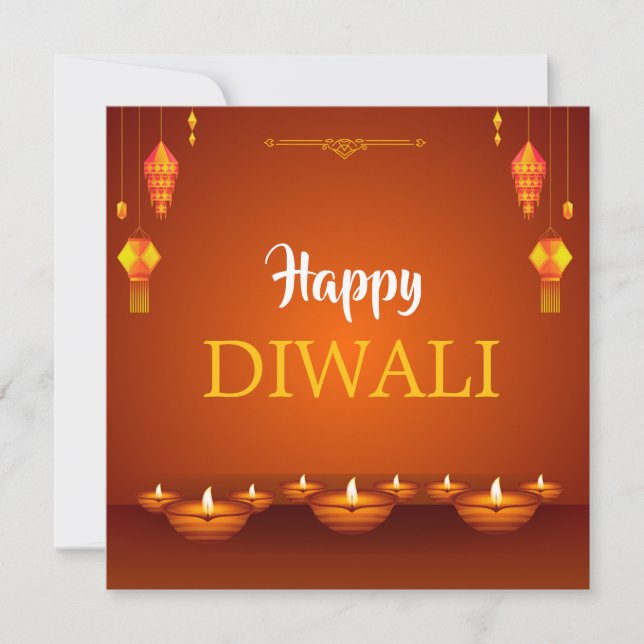 Tarjeta Festiva Felices linternas de Diwali y saludos de los diyas (Anverso)