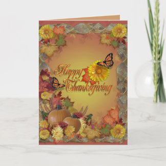 Tarjeta Festiva Felices mariposas y flores de Acción de Gracias