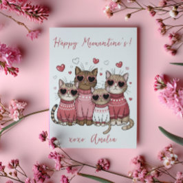 Tarjeta Festiva Felices Meowentines Gatos De Estilo Rosa Valentine