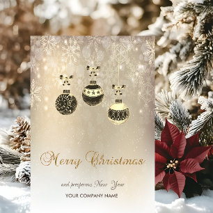 Tarjeta Festiva Felices Navidad, bolas del navidad, copos de nieve