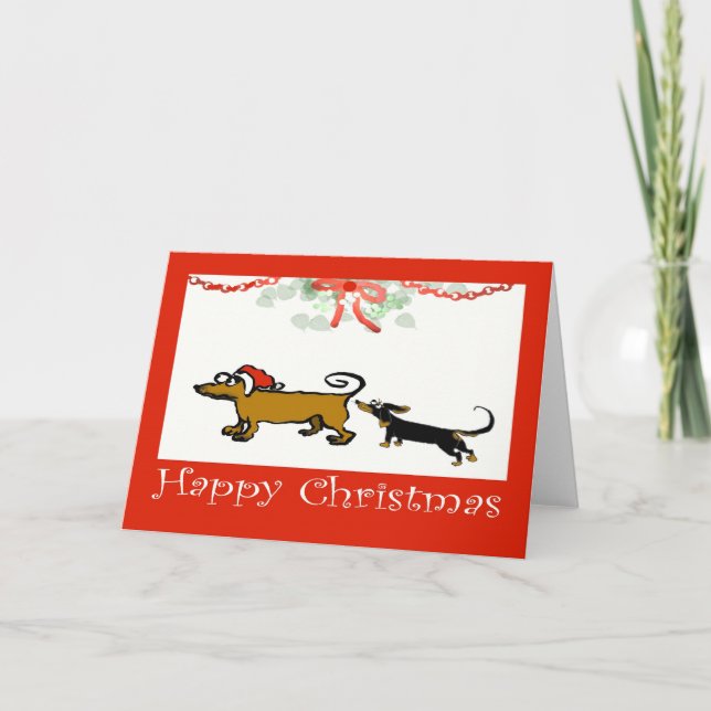 Tarjeta Festiva felices Navidad, dos Dachshunds (Anverso)