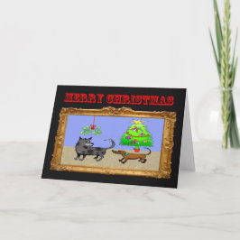Tarjeta Festiva Felices Navidad, subido de tono, dachshunds que