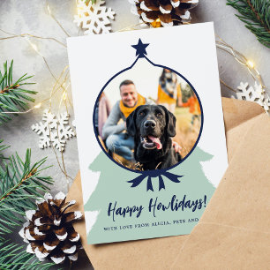 Tarjeta Festiva Felices Navidades azul marino de la foto de perro