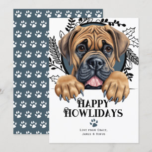 Tarjeta Festiva Felices Navidades de Boerboel Dog de Howlidays
