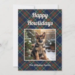 Tarjeta Festiva Felices Navidades de Dog Blue Plaid de Howlidays