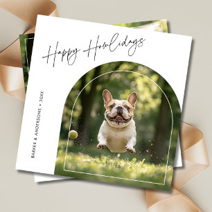Tarjeta Festiva Felices Navidades de fotografía de perro de arco d