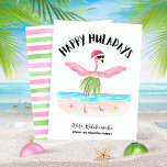 Tarjeta Festiva Felices Navidades de Huladays Flamingo Beach<br><div class="desc">Descanse una ola de vacaciones tropicales con esta feliz tarjeta de Navidades de playa de Huladays Flamingo! Estas extravagantes tarjetas de inspiración hawaiana incluyen un flamingo en un hula de Santa hat bailando en la playa, encarnando la mezcla perfecta de alegría de los Navidades y vibraciones de vacaciones. Esta tarjeta...</div>