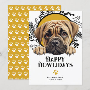 Tarjeta Festiva Felices Navidades de Perro Bullmastiff de Howliday
