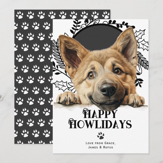 Tarjeta Festiva Felices Navidades de Perro Chinook de Howlidays (Anverso / Reverso)