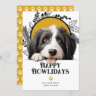 Tarjeta Festiva Felices Navidades de Perro Collie con barba