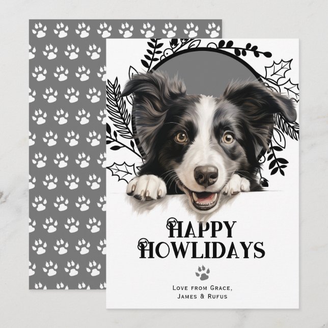 Tarjeta Festiva Felices Navidades de Perro Collie Fronterizo de Ho (Anverso / Reverso)