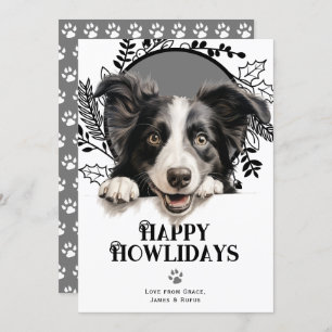 Tarjeta Festiva Felices Navidades de Perro Collie Fronterizo de Ho