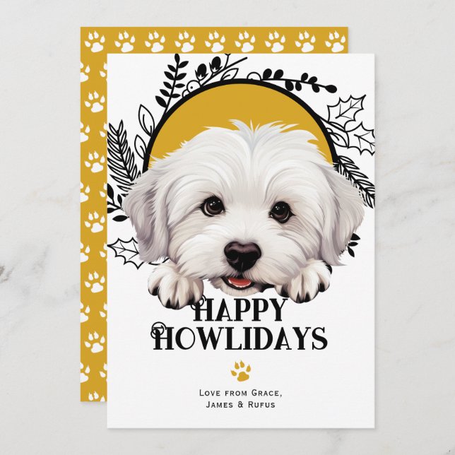 Tarjeta Festiva Felices Navidades de Perro Coton De Tulear (Anverso / Reverso)