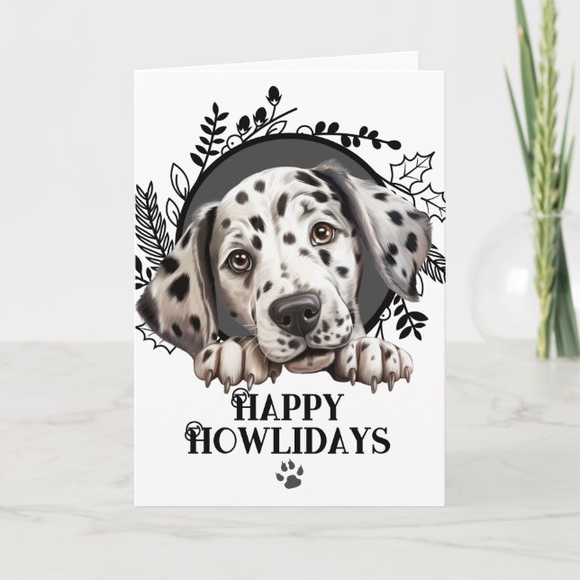 Tarjeta Festiva Felices Navidades de perro de Dalmacia (Anverso)