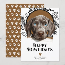 Tarjeta Festiva Felices Navidades de Perro de Howlidays Weimaraner