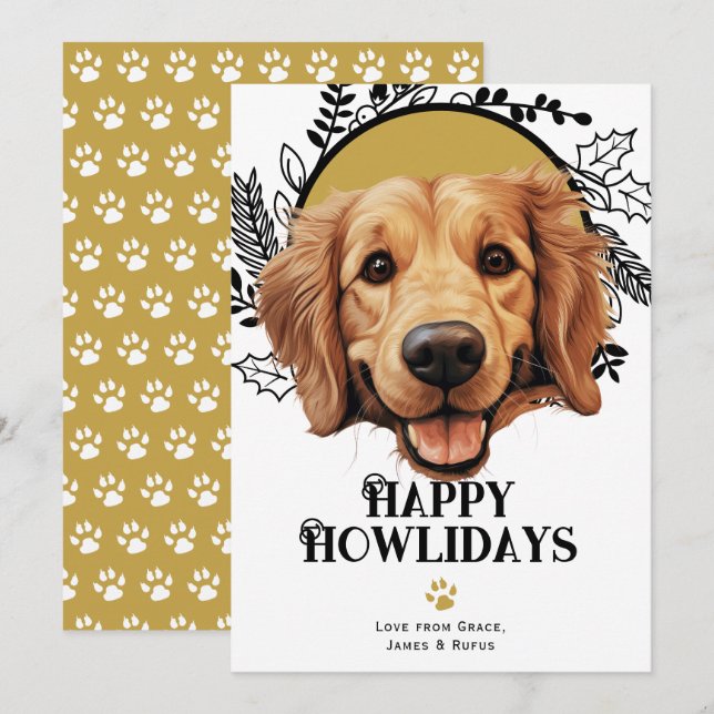 Tarjeta Festiva Felices Navidades de Perro de los Golden Retriever (Anverso / Reverso)