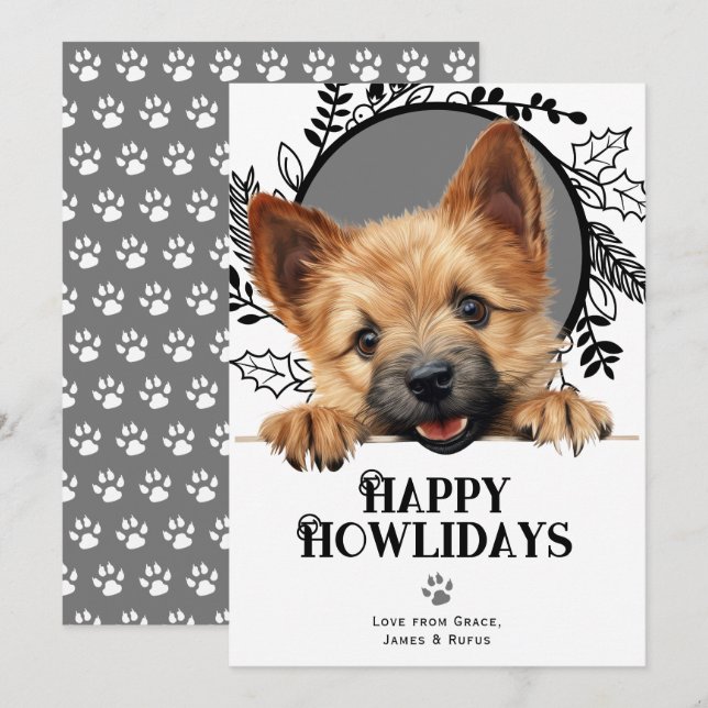 Tarjeta Festiva Felices Navidades de Perro de Norwich Terrier de H (Anverso / Reverso)